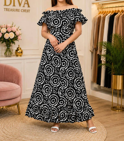 Luna Off Shoulder Print Dress