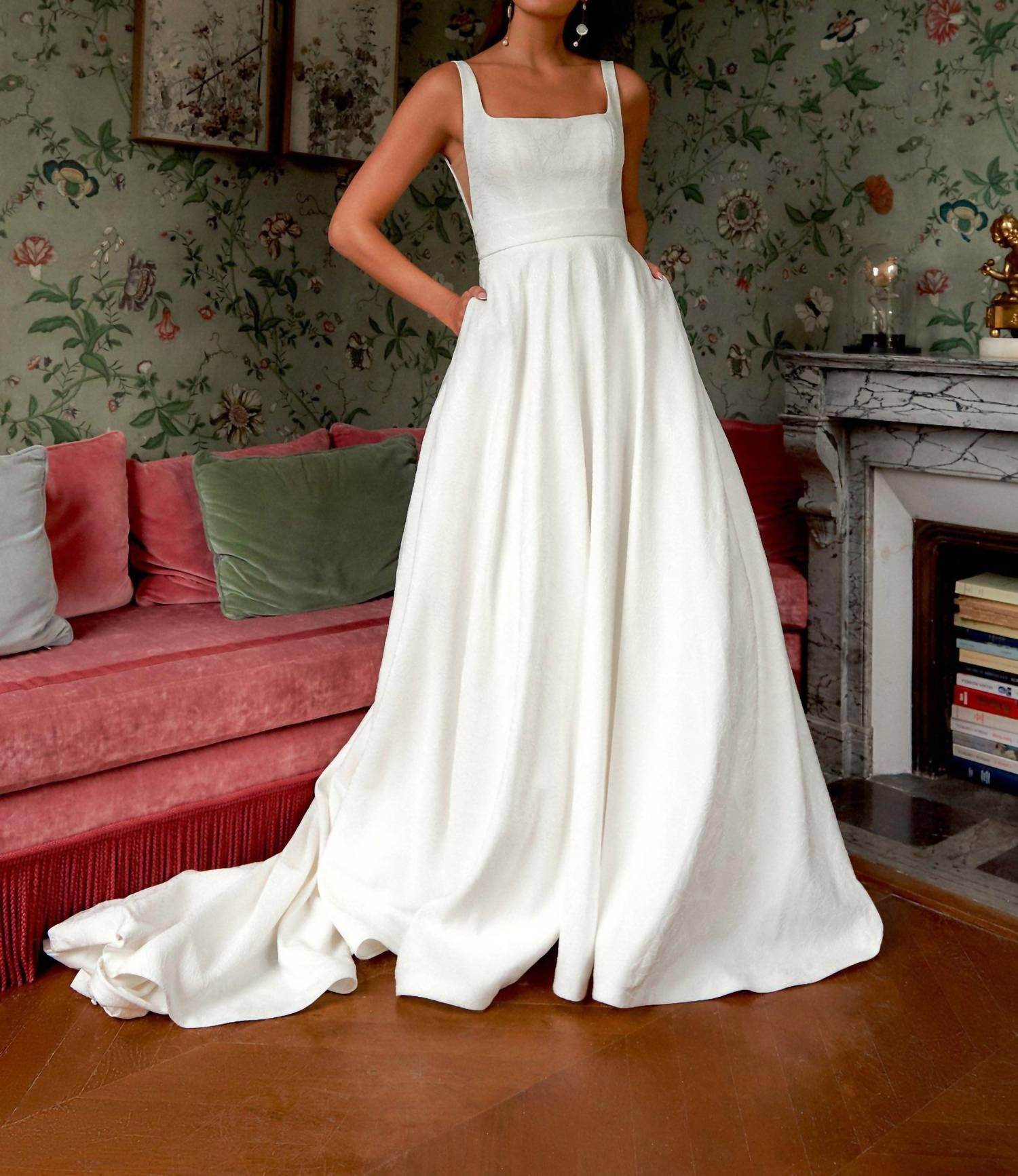 Justin Alexander - Square Neck Floral Brocade Wedding Gown - Rack Hunt