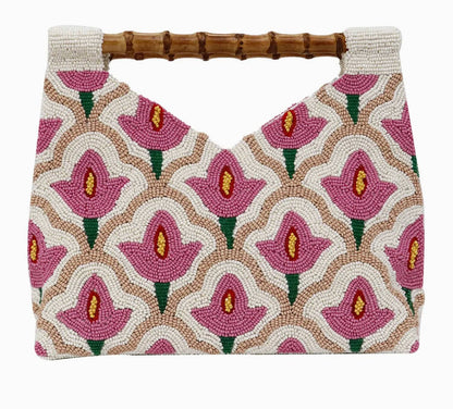 Women's Floral Cut-out Bamboo Handle Bag