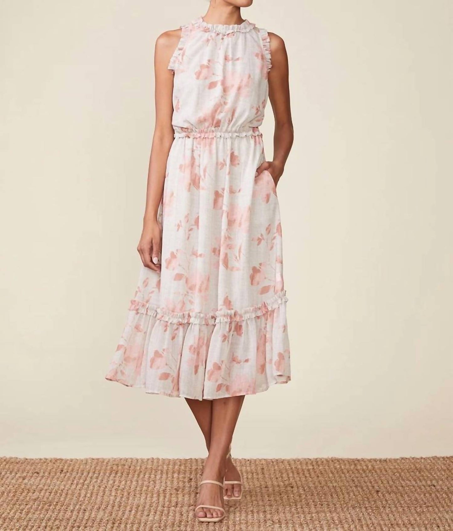 Printed Sleeveless Ruffle Neck Dress