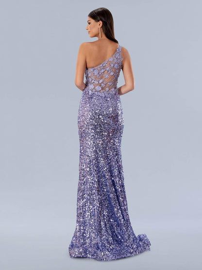 Stella Couture - One Shoulder Sequin Lace Prom Dress - Rack Hunt