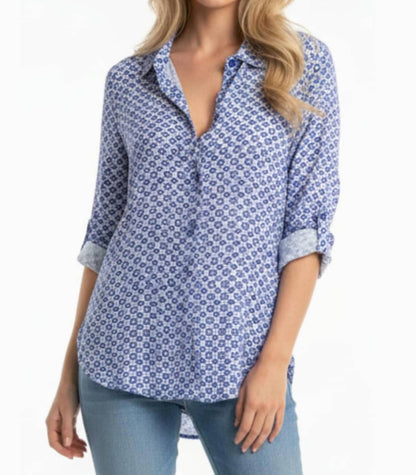 Collared Multi Print Button Down Top