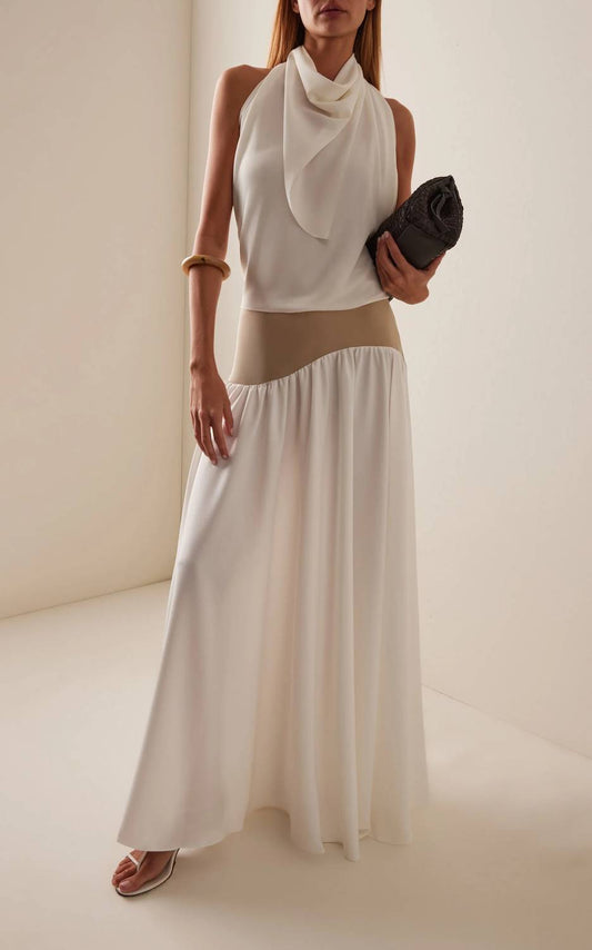 Crepe Long Wave Maxi Skirt