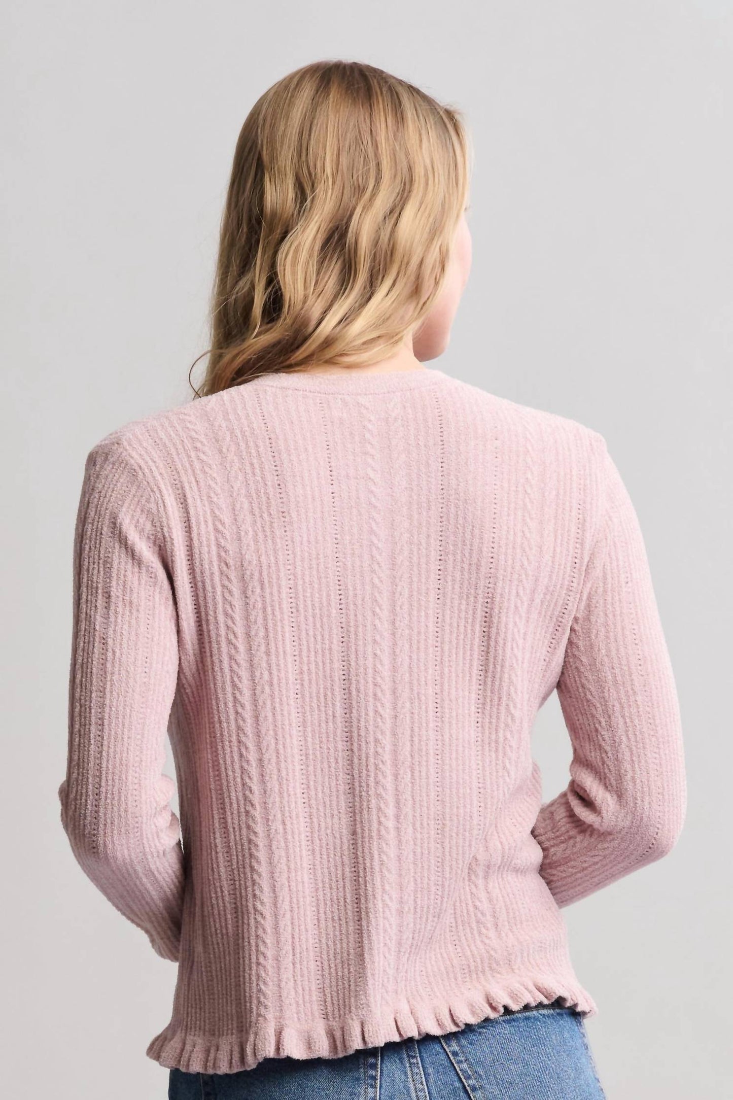 Cozychic Ultra Lite Cable Knit Cardigan With Ruffle
