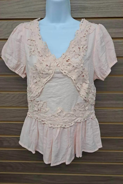 Kate C. - Women's Lace Ruffle Dble V Neck Half Zip Back - Rack Hunt