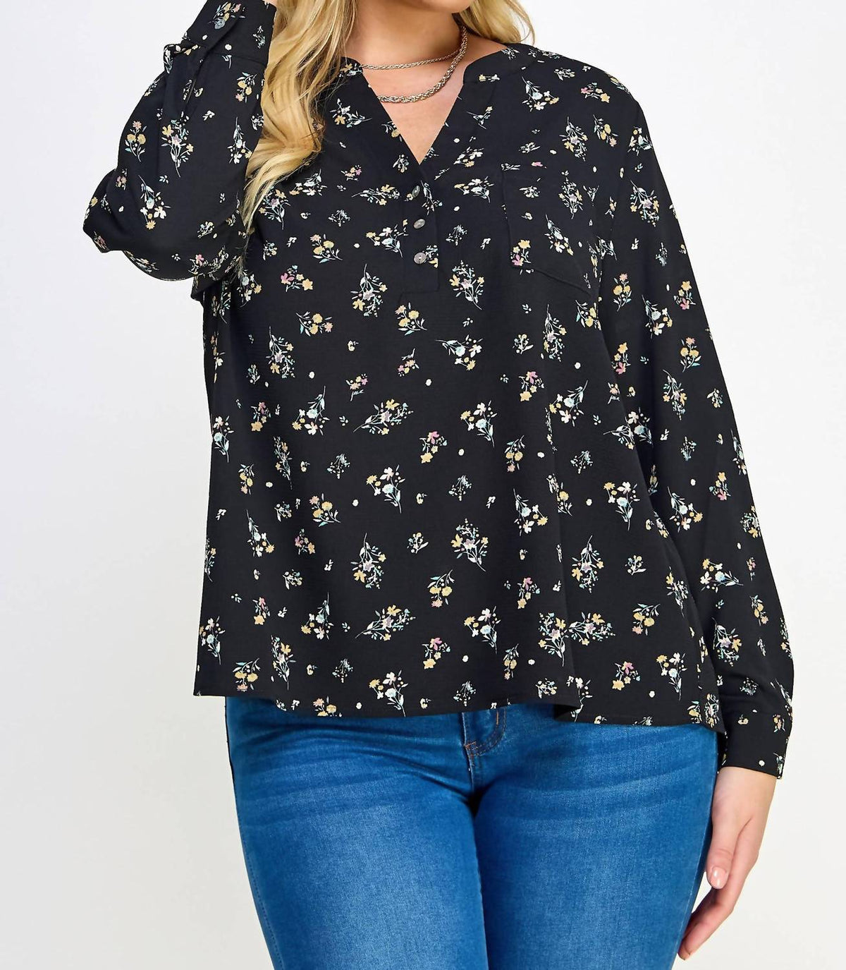 Floral Print Pop-over Blouse