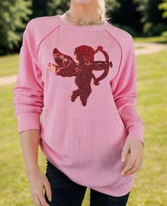 Puff Sleeve Solid Top With Cupid Sequins