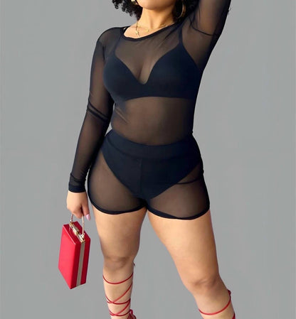 You Need Me Stretchy Mesh Bodysuit Short Set