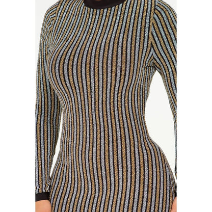 Let's go Uptown - Elegant Stripe Glitter Back Zipper Midi Bodycon Dress - Rack Hunt