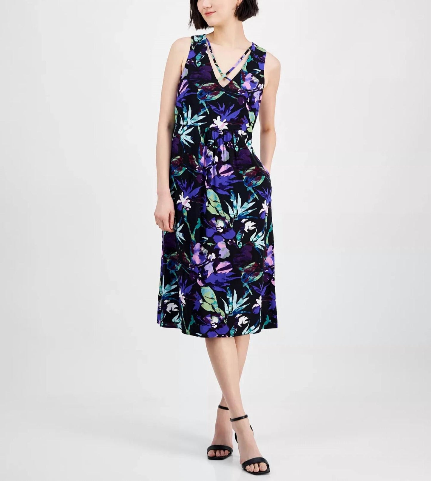 Strappy V-neck Floral Midi Dress