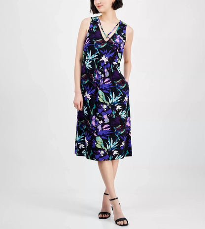 Strappy V-neck Floral Midi Dress