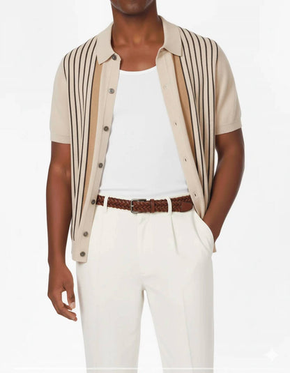 Men's Textured Stripe Polo Shirt