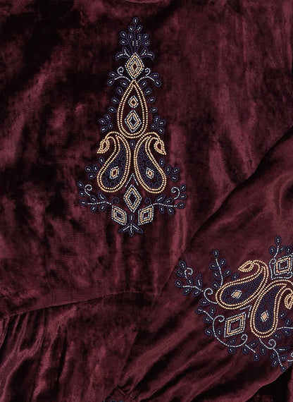 Velour Embroidered Maxi Dress