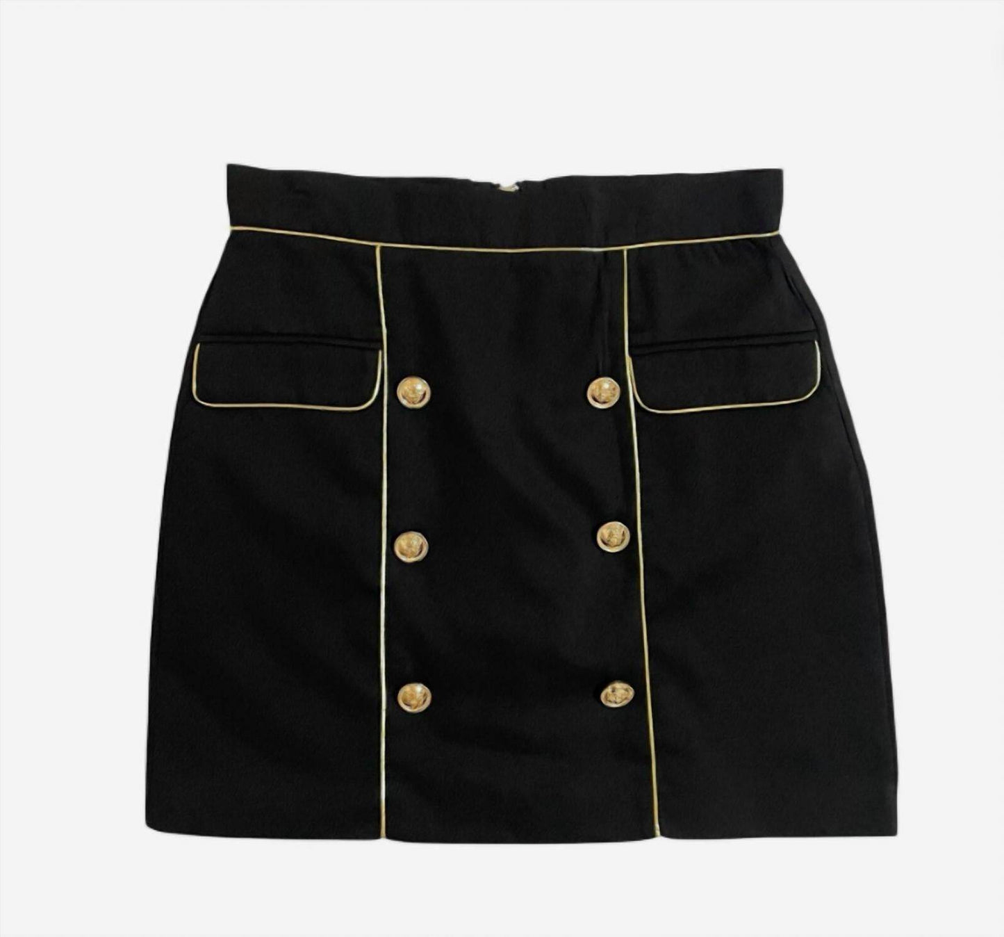 Beulah London - Women Gold Trim Mini Skirt with Gold Buttons - Rack Hunt -