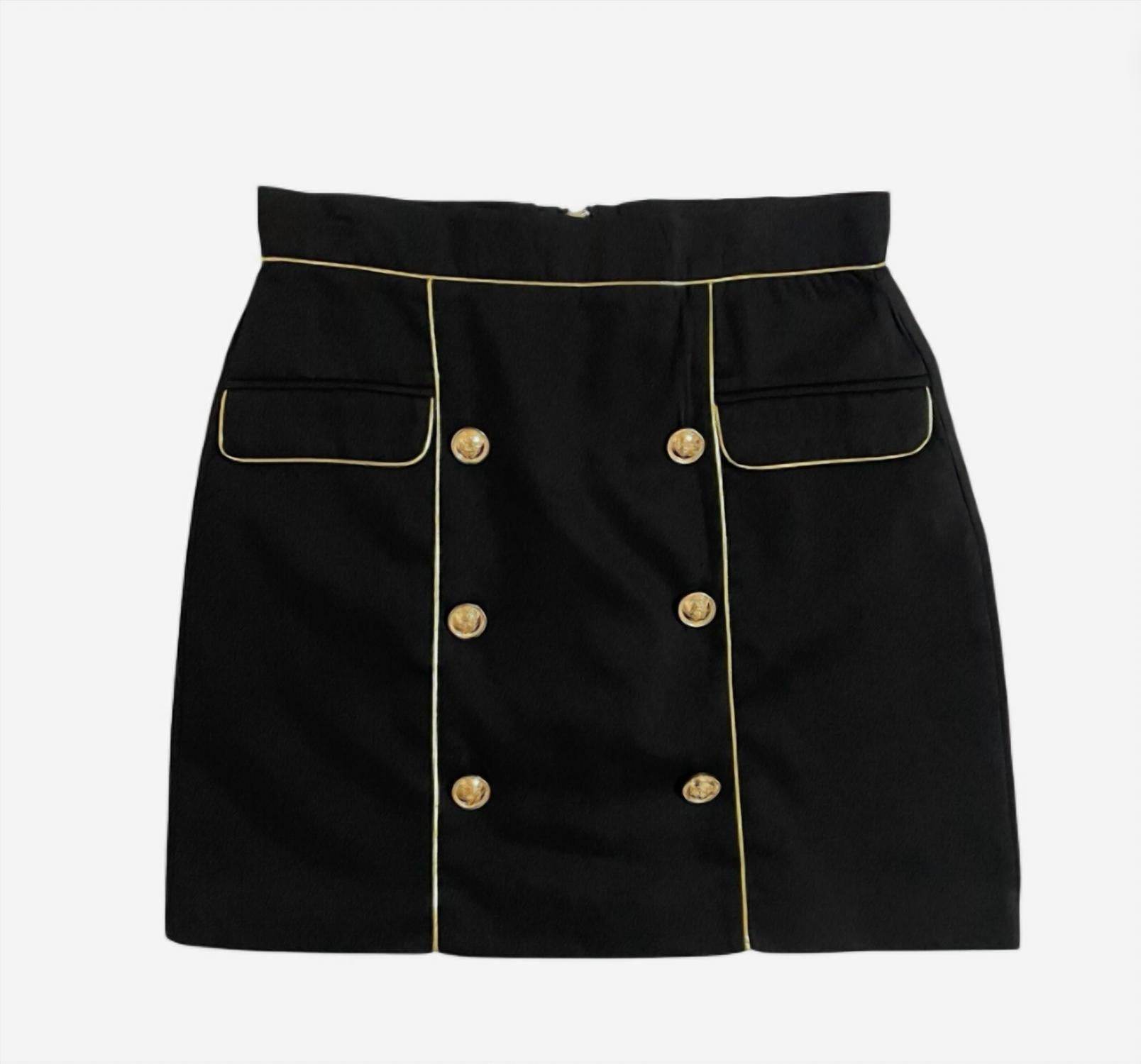 Beulah London - Women Gold Trim Mini Skirt with Gold Buttons - Rack Hunt -