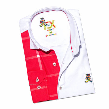 Part Plaid Frog Oxford Button Down Shirt