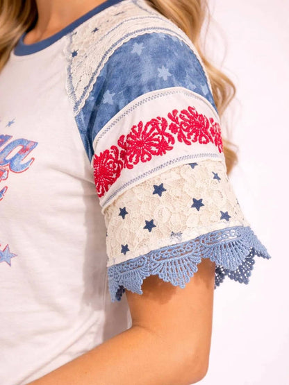 America Eagle Lace Sleeve Tee