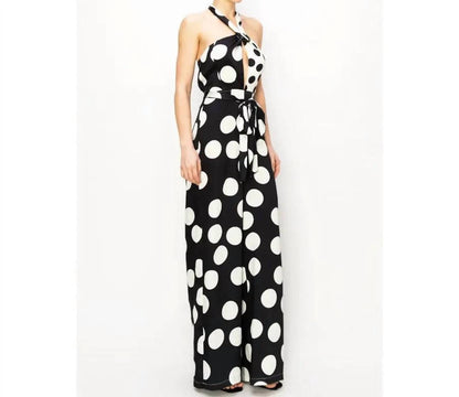 O-ring Halter Neck Polka Dot Jumpsuit