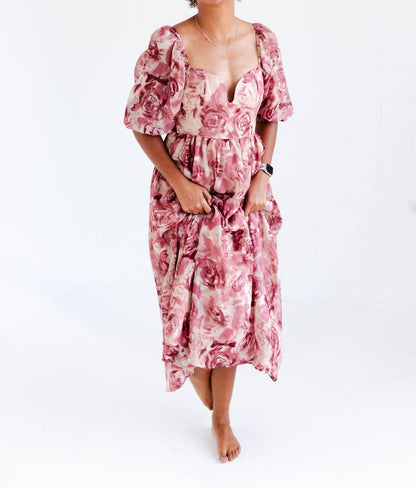 Women's Floral Textured Jacquared Midi Dress