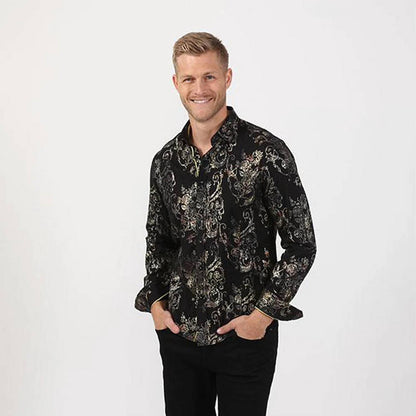 Rose Foil Print Button Down Shirt