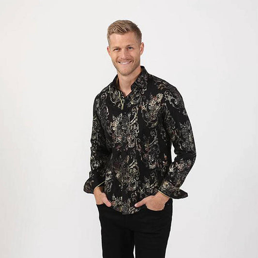 Rose Foil Print Button Down Shirt
