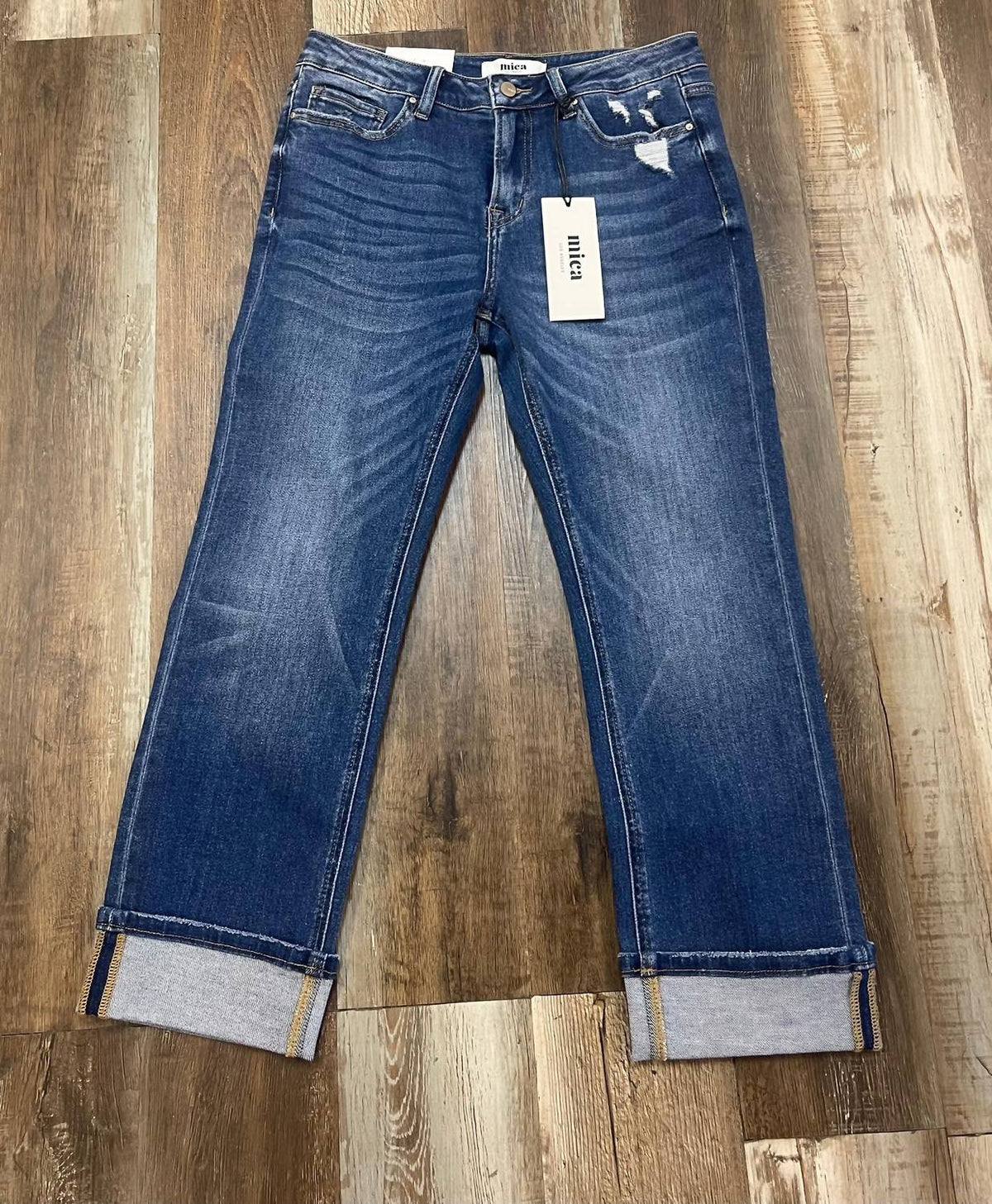 Mid Rise Straight Leg Jeans With Cuff