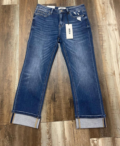 Mid Rise Straight Leg Jeans With Cuff