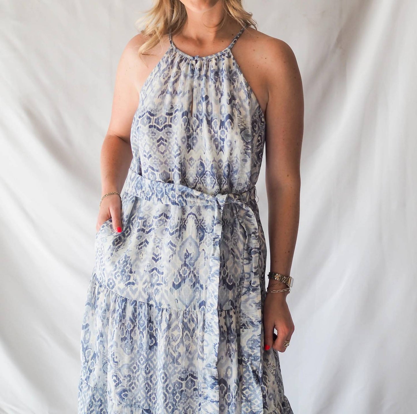 Textured Halter Midi Dress