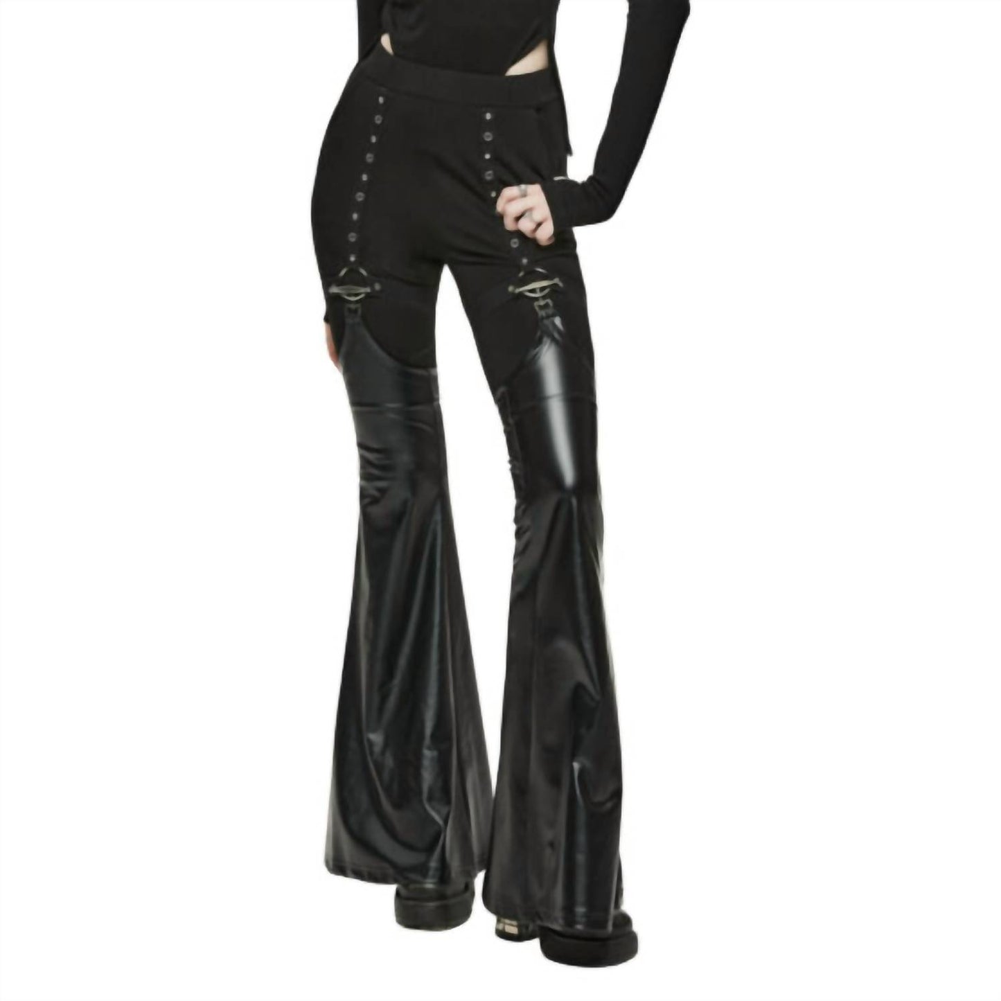 Punk Leggings With Detachable Pu Leather Leg Gaiters
