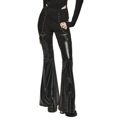 Punk Leggings With Detachable Pu Leather Leg Gaiters