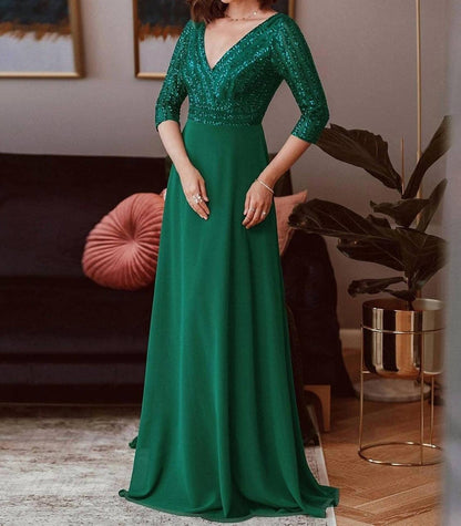 V-neck A-line Sequin Dress