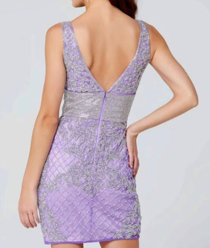 Beaded V-neck Cocktail Dress