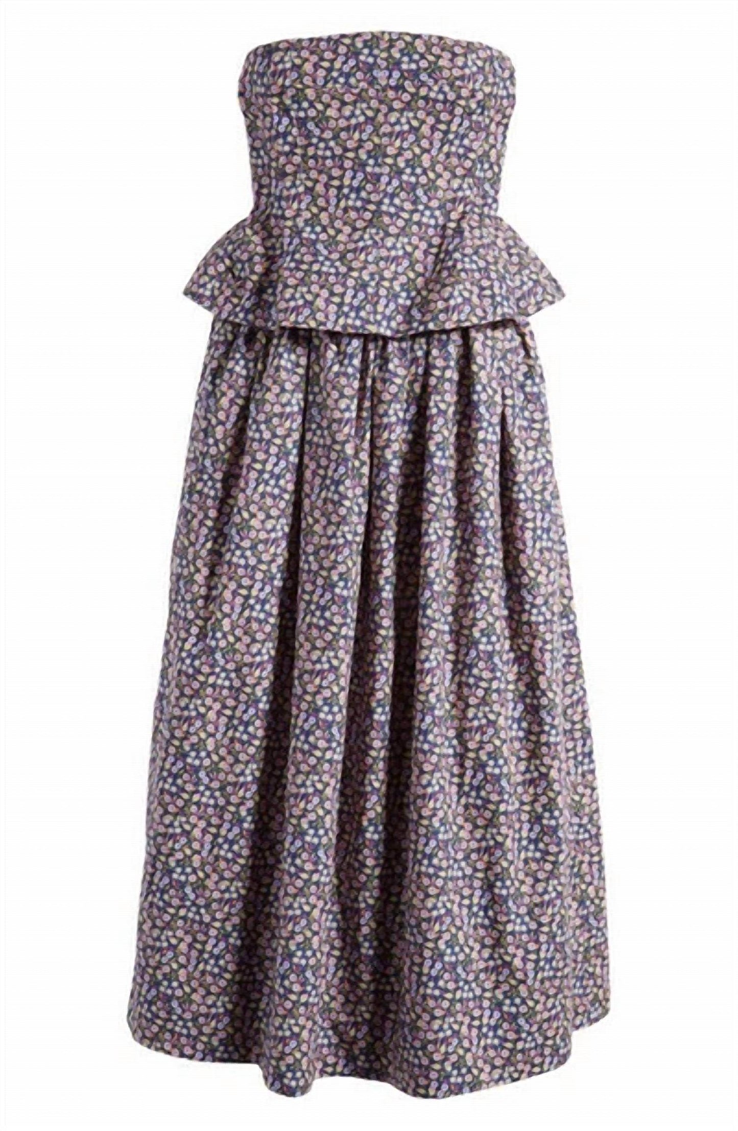 Nackiye - Women's Floral Ditsy Pintuck Peplum Strapless Midi Dress - Rack Hunt -