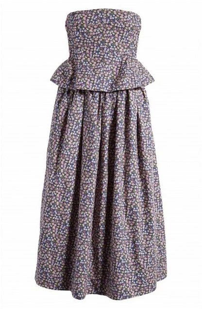 Nackiye - Women's Floral Ditsy Pintuck Peplum Strapless Midi Dress - Rack Hunt