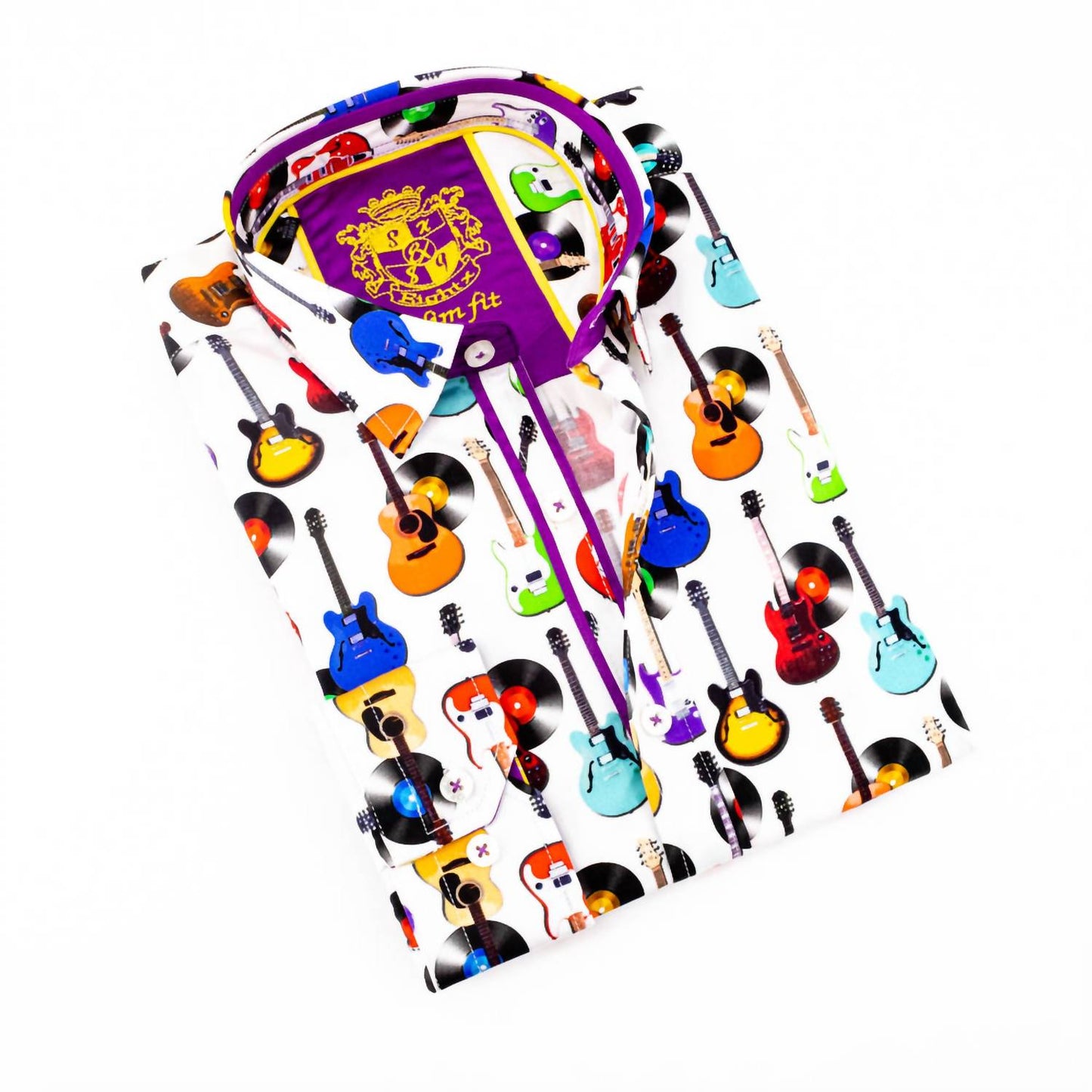 Guitars And Records Button Down Print Shirt