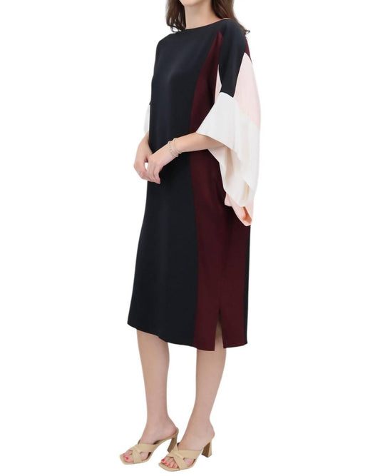 Silk Dress With Contrast Satin Bands