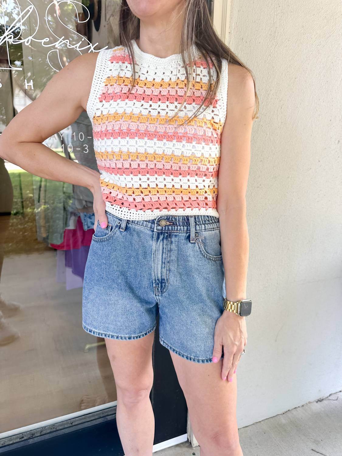 The Beautiful - Miranda Stripe Crochet Tank Top - Rack Hunt