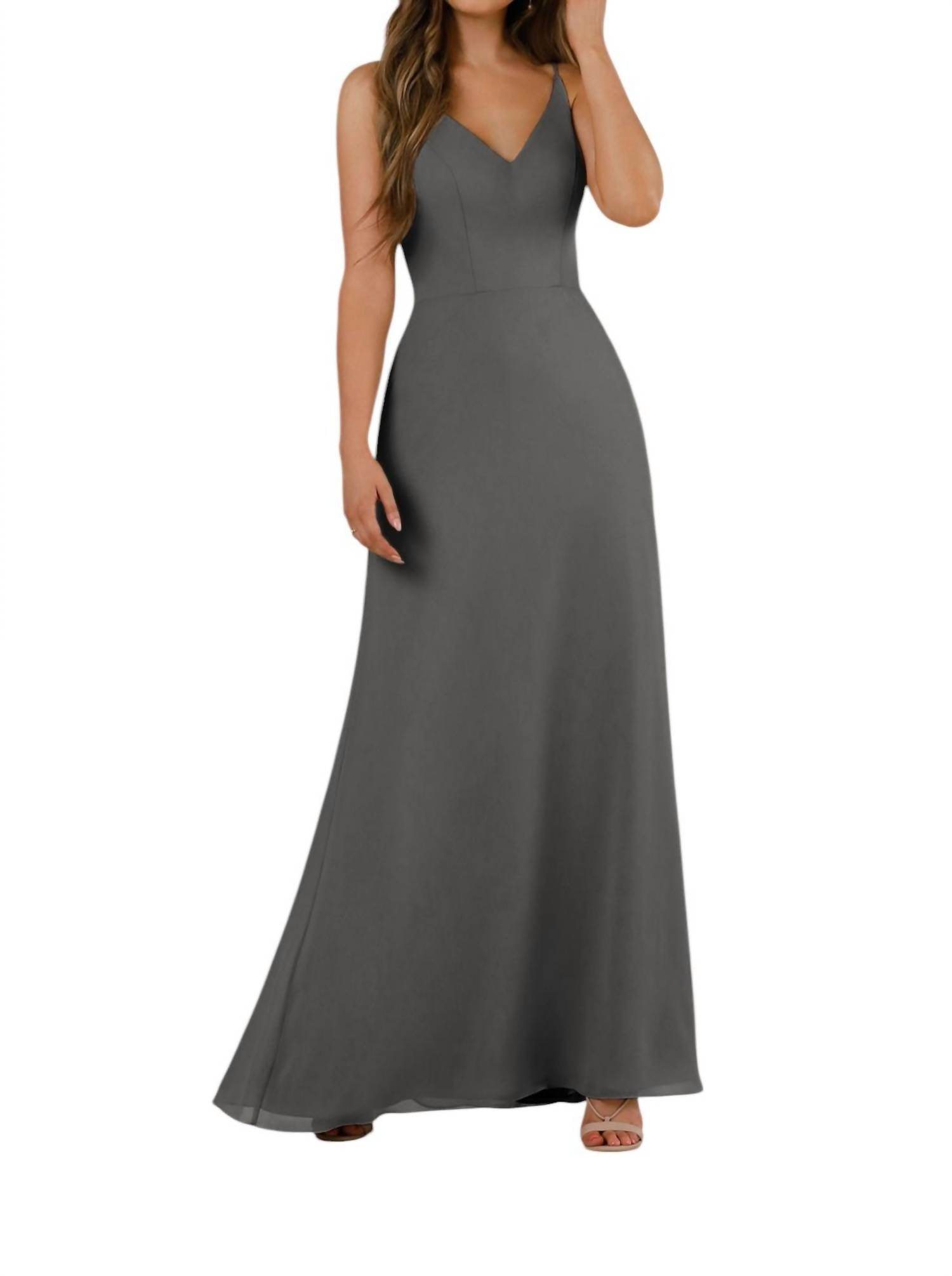 Sorella Vita - Simple V-Neckline Bridesmaid Dress with Floor-Length Skirt - Rack Hunt