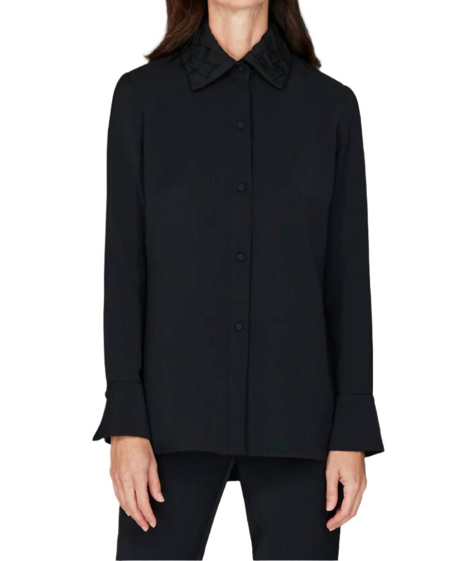 Lattice Smocking Collared Button Down Shirt