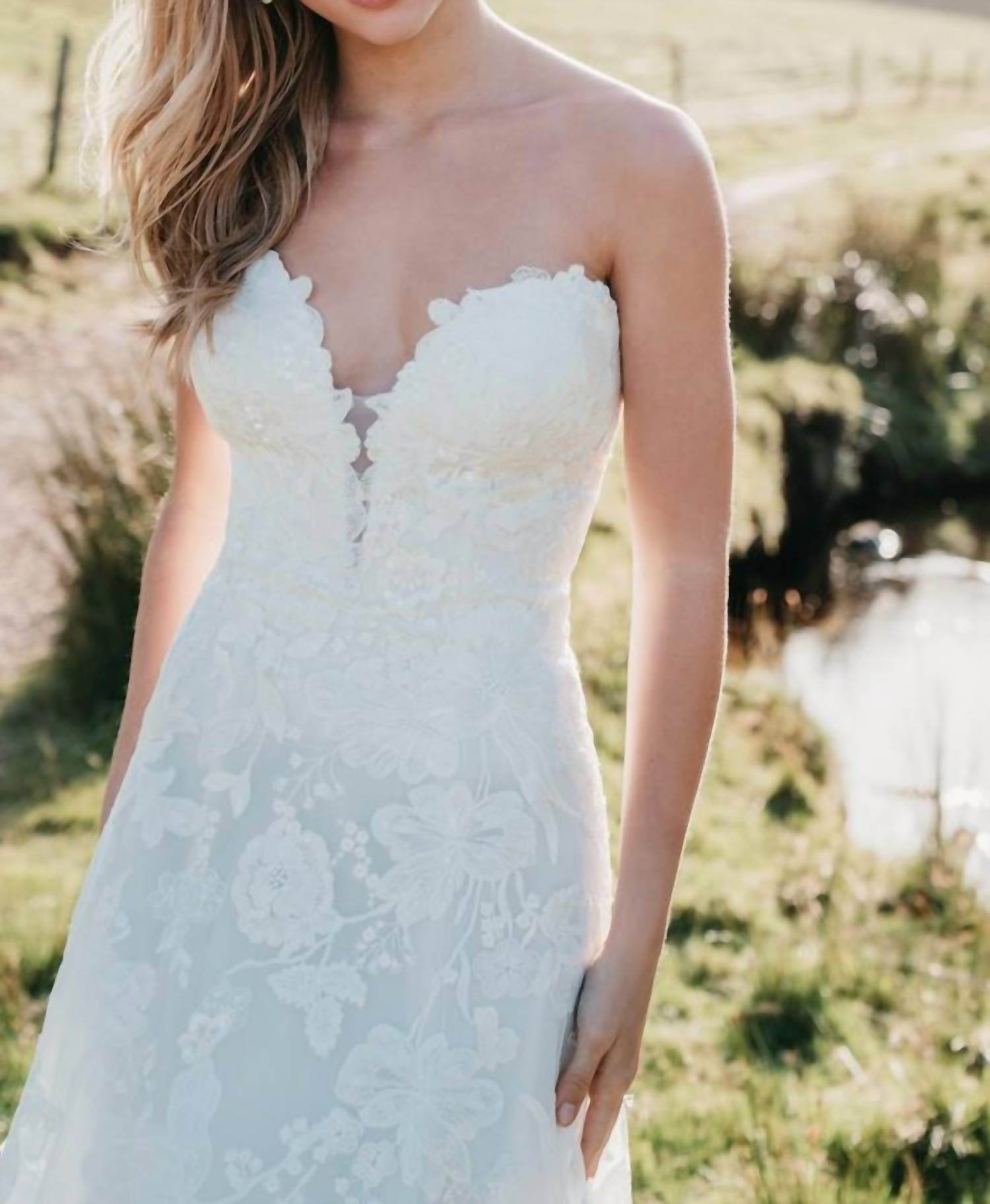 Allure Bridals - Strapless A-Line Wedding Gown with Floral Appliques - Rack Hunt -