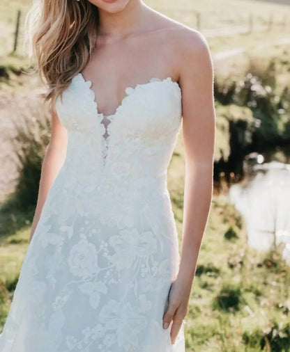 Allure Bridals - Strapless A-Line Wedding Gown with Floral Appliques - Rack Hunt