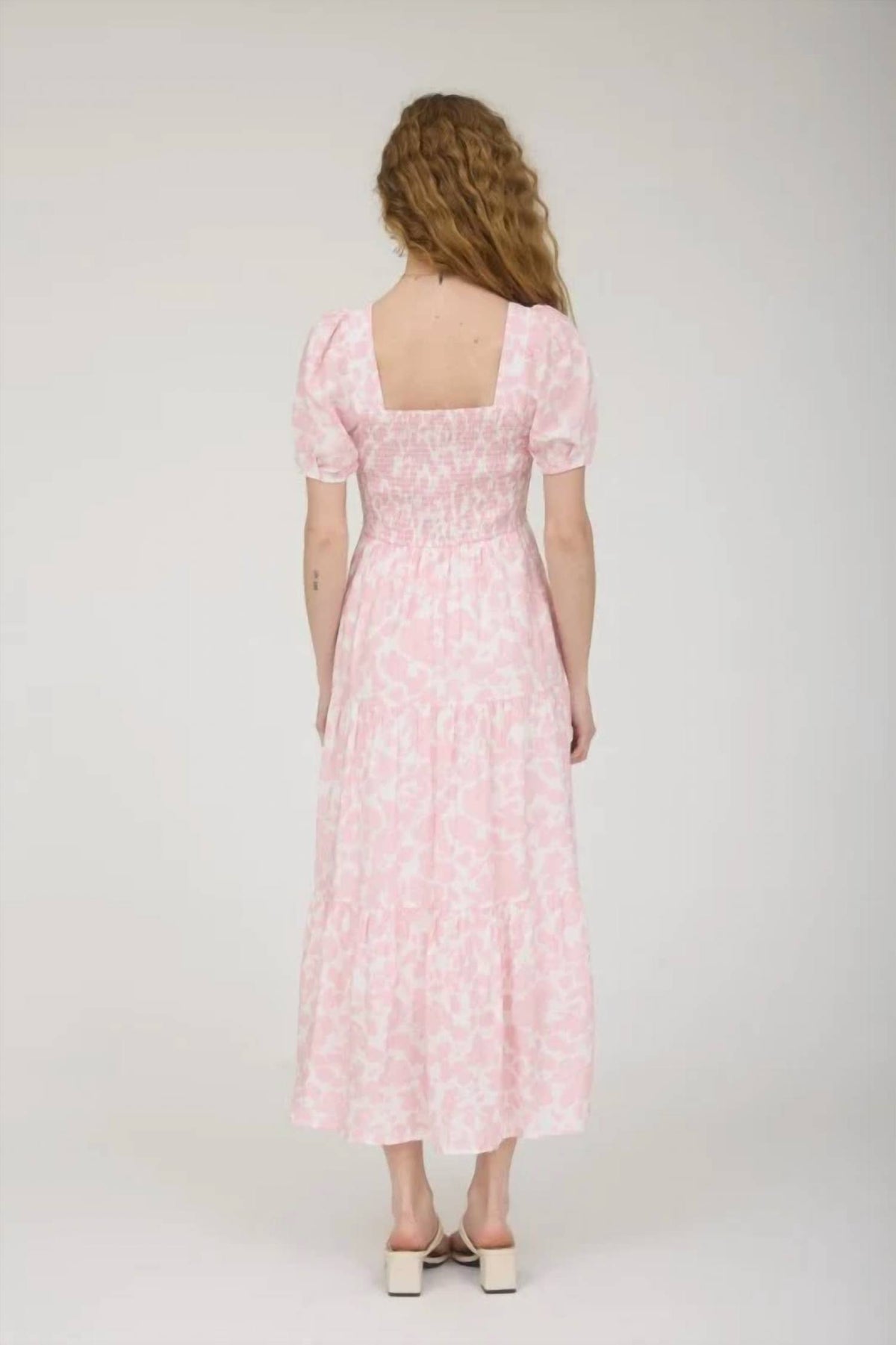 Floral Puff Sleeve Smocked Tiered Midi Dress