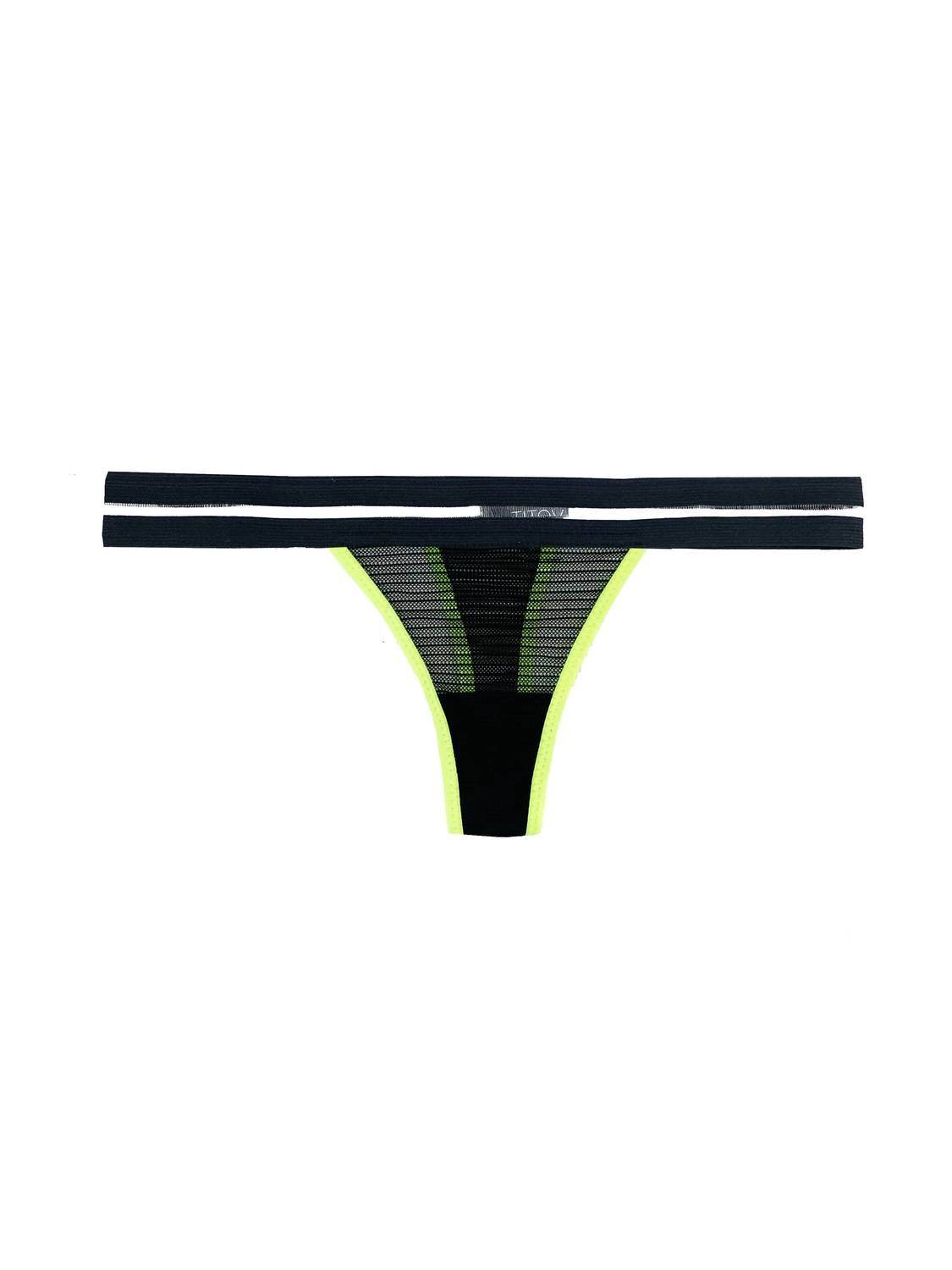TITOV - Women's Tamrin Sheer Lace Thong With Neon Yellow Trim - Rack Hunt -