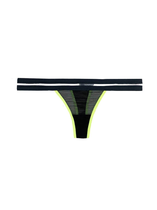 TITOV - Women's Tamrin Sheer Lace Thong With Neon Yellow Trim - Rack Hunt -