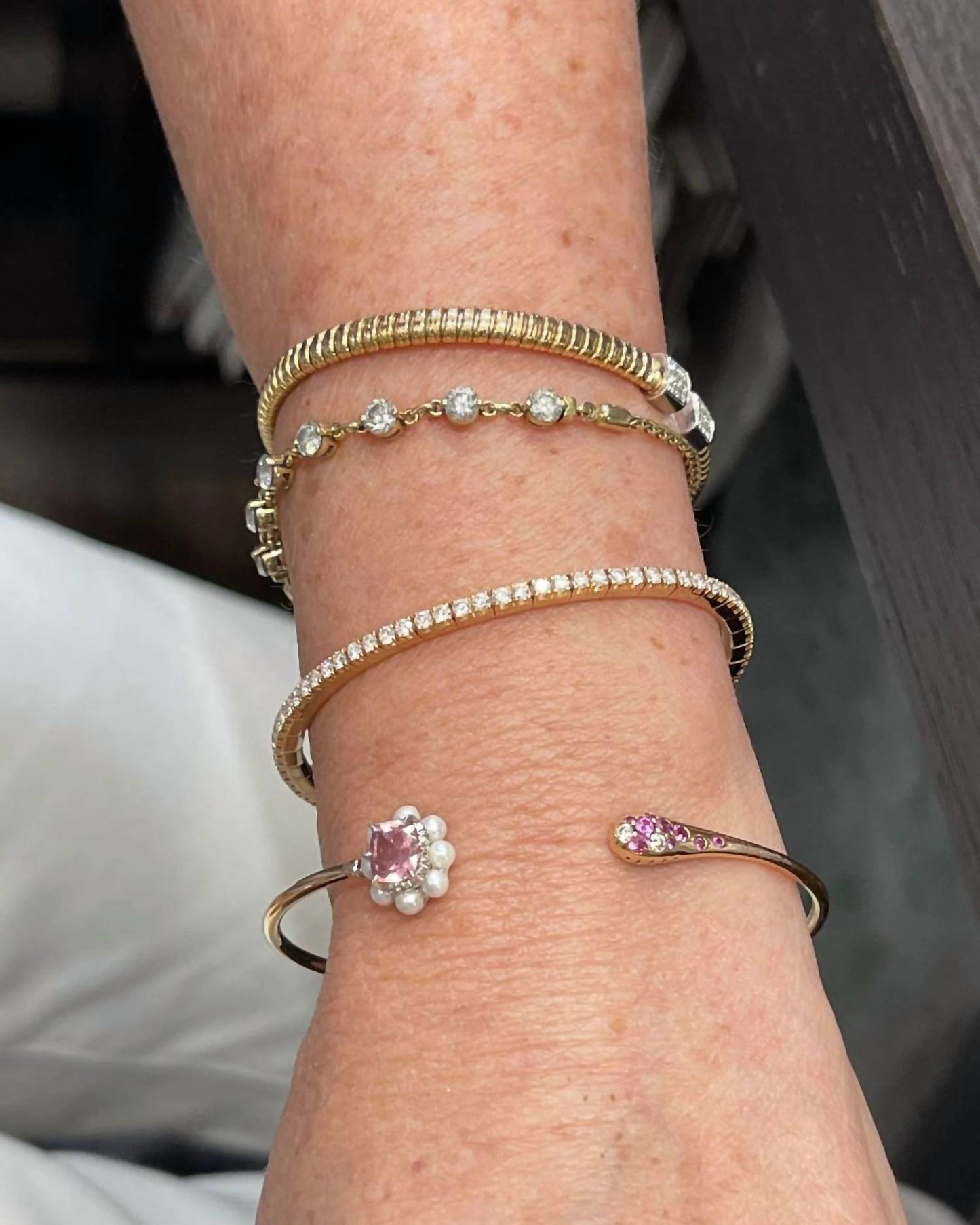 Women's Flower Bracelet With Multi Stones And Diamonds