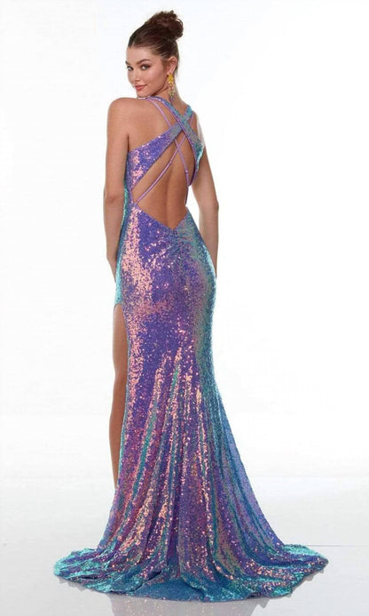 Sleeveless Sequined High Slit Gown