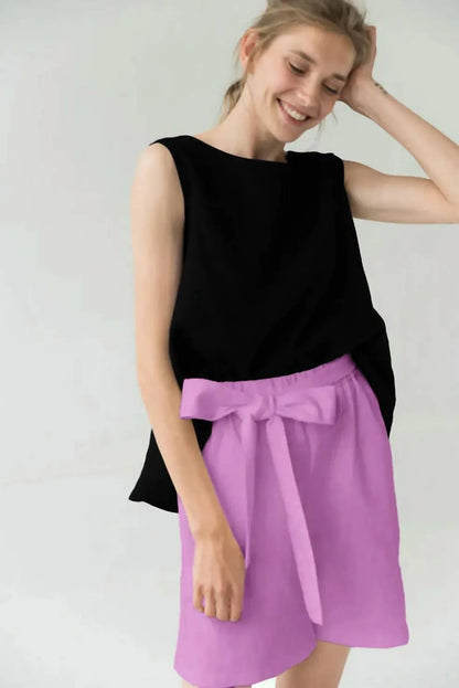 Le Muse - Women's High Waisted Linen Shorts - Rack Hunt