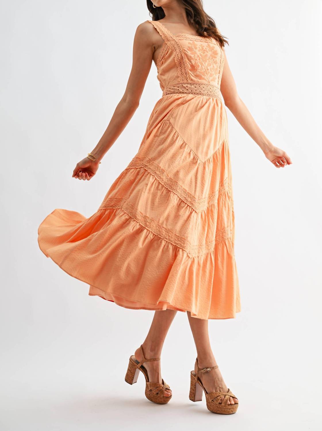 Embroidered Sundress Breezy Boho Midi Dress