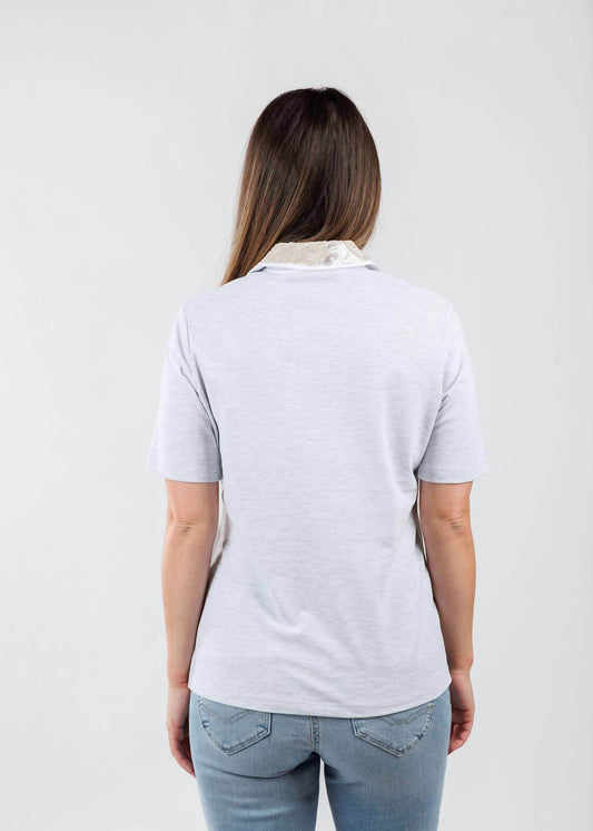 Margittes - Sequin Collar Short Sleeve Polo Shirt - Rack Hunt -