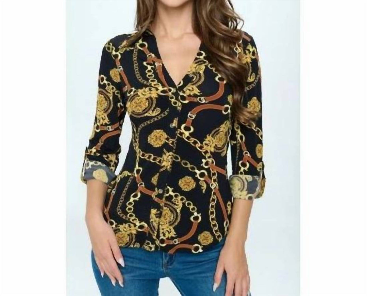 Chain Print Button Down Blouse